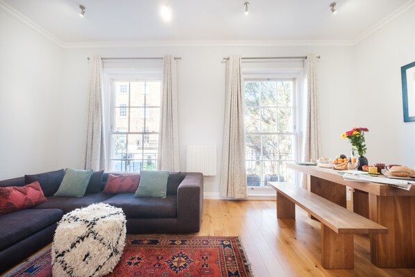 The open-plan living and dining area