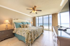 King size bed in the master bedroom.