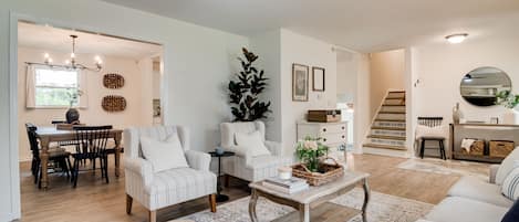 Entryway, dining room and living room.