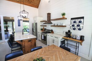 Fully furnished kitchen - pots, pans, dishes, flatware, coffee bar, crockpot