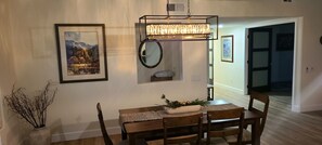 Sit down at the dining table for a nice dinner 