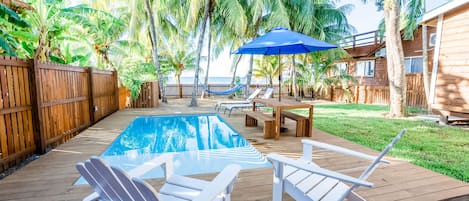 Private beachfront pool deck. 