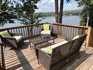 Guests have access to deck overlooking water