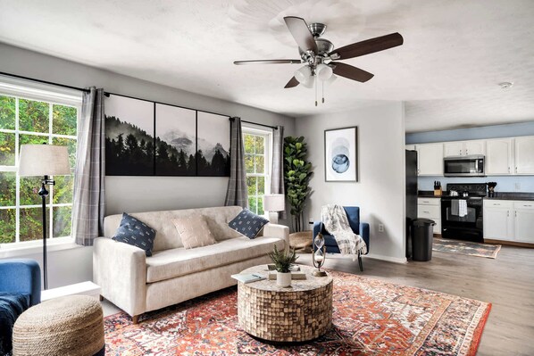 Our open floor plan is perfect for your family, friends or small group to gather.