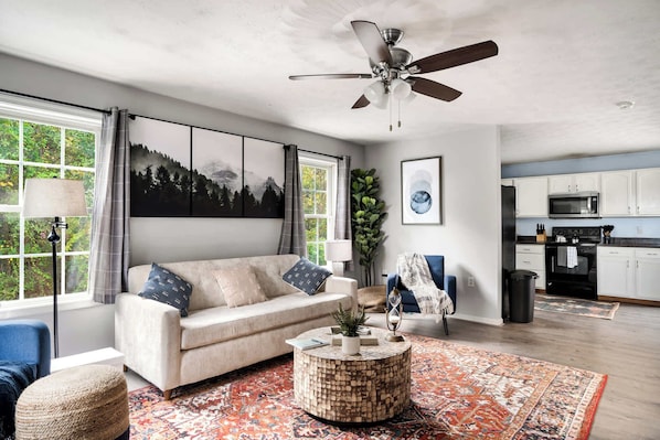Our open floor plan is perfect for your family, friends or small group to gather.
