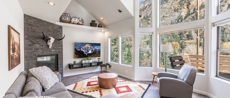 Fireplace with Mountain Views