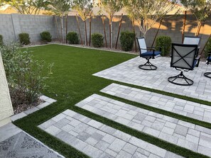 Backyard table and chairs,Barbara, fire pit