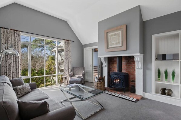 Living room with wood stove