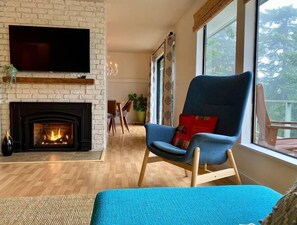 Smart TV and gas fireplace for those cozy nights with family and friends.