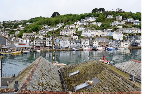View from the top bedroom window of beautiful Looe harbour.
