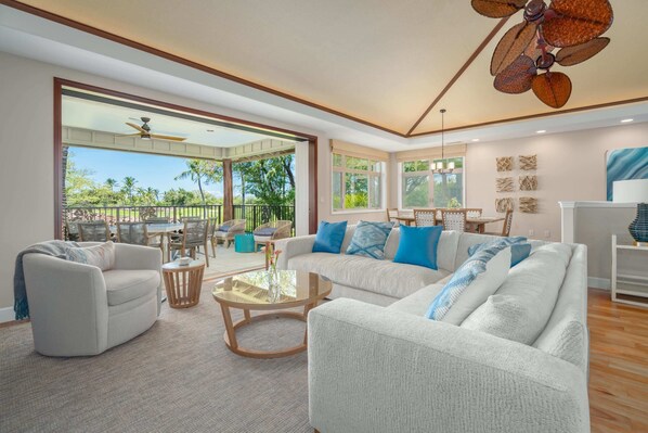 Spacious open floor plan, modern island design