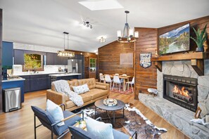 When you arrive, you are greeted by warm, modern furnishings.