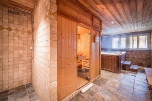 Soothe your muscles in the private sauna or jacuzzi after a day outside.