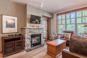 Living Room, Flat Screen TV, Fireplace, Couch- Sleeper Sofa
