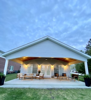 Covered back porch facing the lake