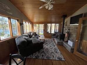 Sun room looking into lakeside porch