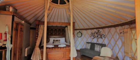 Inside the luxuriously cosy Somerset Yurt!