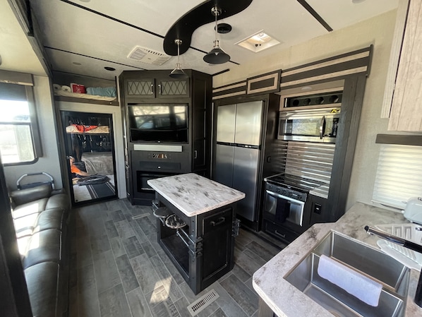 Spacious kitchen and living area