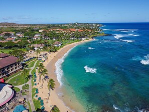 Aerial view of Kiahuna Beach from the Kiahuna Plantation Resort