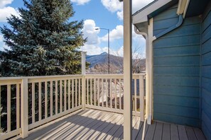 The upstairs balcony receives sun all day long