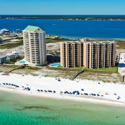 Birds-eye view of condo on beach front