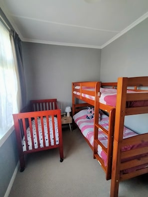 Bedroom 3
Kids room
Bunk Bed and cot
Plus additional portacot