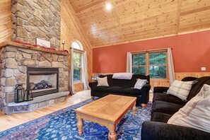 Living area with cozy fireplace