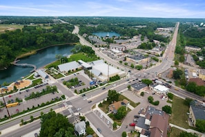 Areal lakes and downtown shops and convention center. 