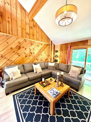 Wood burning fireplace.