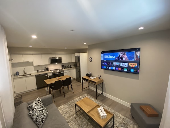 Living room with 65" smart TV