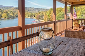Rear deck with lake views 