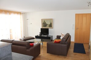 Living room with leather sofa