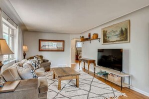 The living room is where you can relax after a day of hiking in the Rockies, or a day of shopping in Denver, CO.