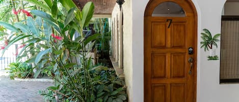 Front door entrance to Casa Creativa. Enjoy privacy and a tropical plant oasis