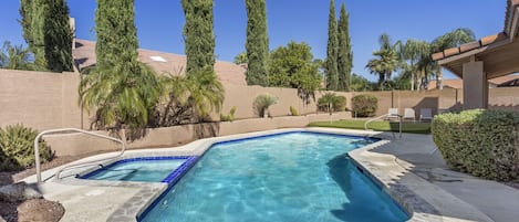 Newly resurfaced heated pool and spa. Perfect for year round swimming.