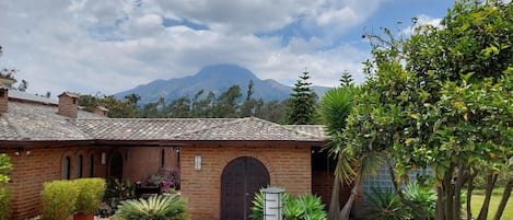 Entry to the house with volcano Imbabura in the background.