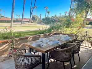 Dine al fresco on your private patio while watching golfers putt at the 5th tee.