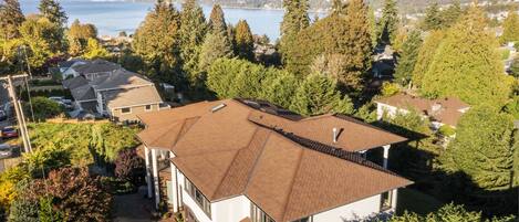 Arial view of the home and the breathtaking views of Puget Sound.