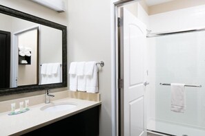 Get ready for your day in the lovely bathroom.