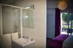 Freshen up in the bathroom after a day of adventure.