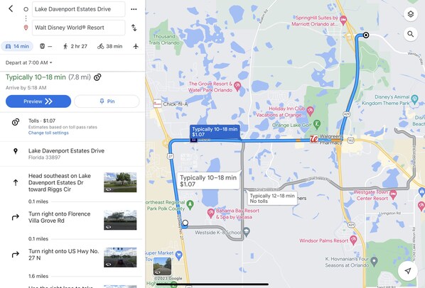 Distance to Walt Disney World Resort