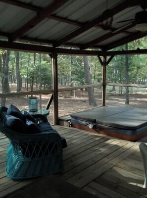 The cabana is a perfect place for relaxing and mellowing out in the hot tub.
