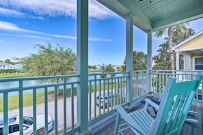 Private Balcony | Covered Porch | Patriots Landing Pond Views