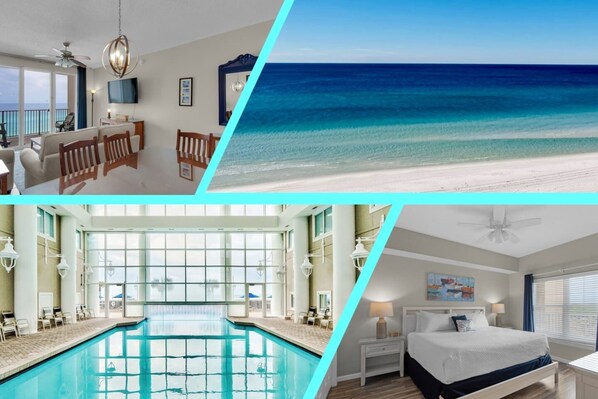 New Listing Specials! This 2BR/2BA condo at Majestic Sun has Gulf and Pool views, a beautifully remodeled kitchen, and new furniture. Majestic Sun is perfect for a winter getaway as it has a large heated indoor pool (+ access to heated "Boardwalk Pool" rig