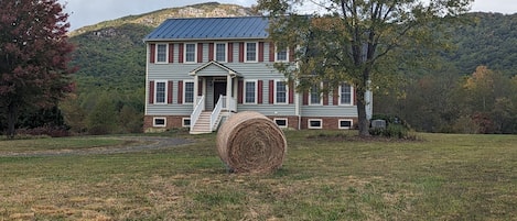 Front view of house with Old Rag Mountain 