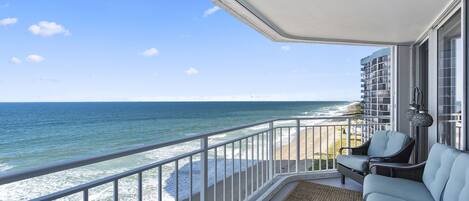 East balcony off Greatroom & Office, looking south over the Atlantic Ocean.