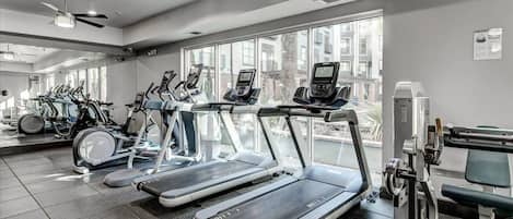 Recharge your energy! Our communal gym encourages an active lifestyle during your stay.