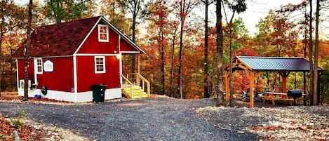 View of the cabin from semi-circle driveway - welcome to Windstorm!