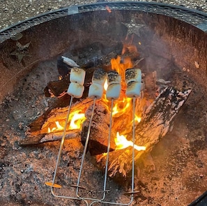 Its fun to roast marshmallows and hang out by the river at night!