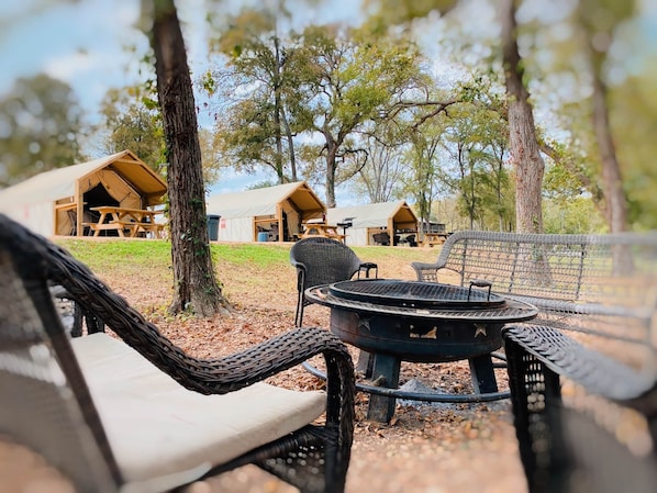 Gather around the community firepits!
